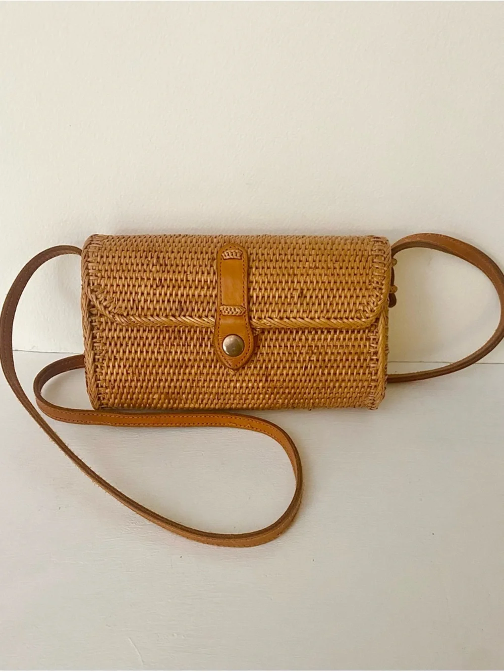 Street Level handmade Woven rattan structured Crossbody Bag in Tan - Picture 1 of 14
